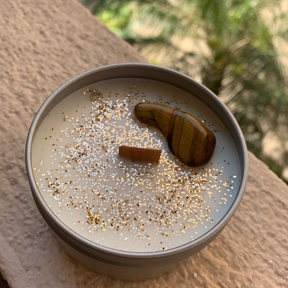 Handmade Soy Wax Candle with Tigers Eye Crystal - Picture 7 of 10